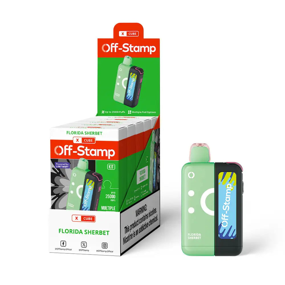 OFF STAMP X-CUBE 25000 PUFFS 5% NIC 18ML DISPOSABLE KIT 5CT DISPLAY