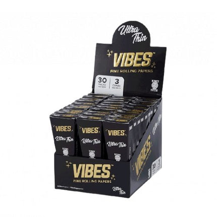 Vibes Fine Rolling Paper Coffin ( Ks ) 30pk - 3cone/dis ) Hemp - Black - SBCDISTRO